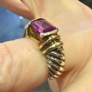 DAVID YURMAN RHODOLITE RING (PRICE FIRM) 14M GOLD & SS 92.5 RETIRED VGVC 4.5